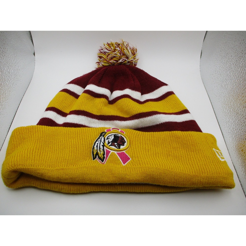 Vintage New Era Washington Redskins NFL Beanie Hat Crucial Catch Pink Ribbon Pom